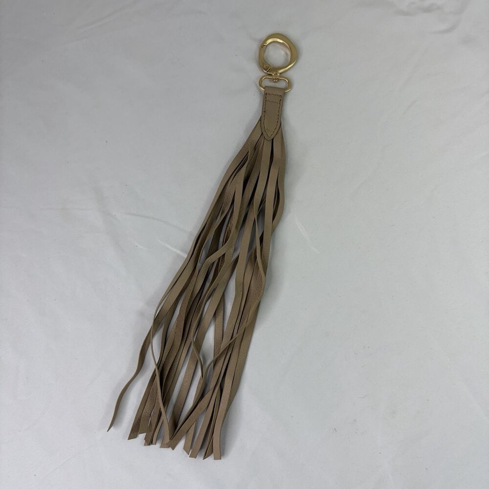 Tasseled Leather Beige Key Fob Bag Charm, accessory, chic